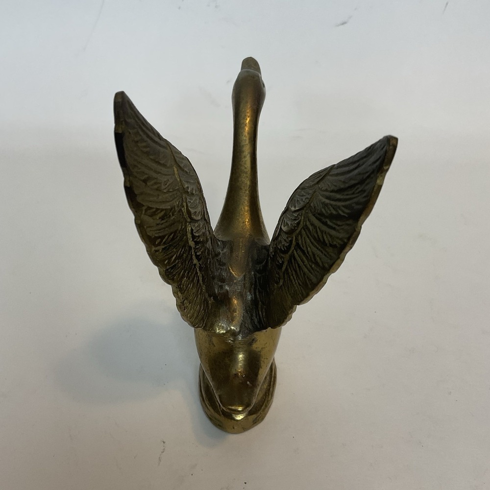 Vintage Solid Brass Long Neck Swan Figurine Mid Century Modern Home Decor 6" - Picture 12 of 12